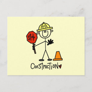 Postal Figura de palito de trabajador de la construcción