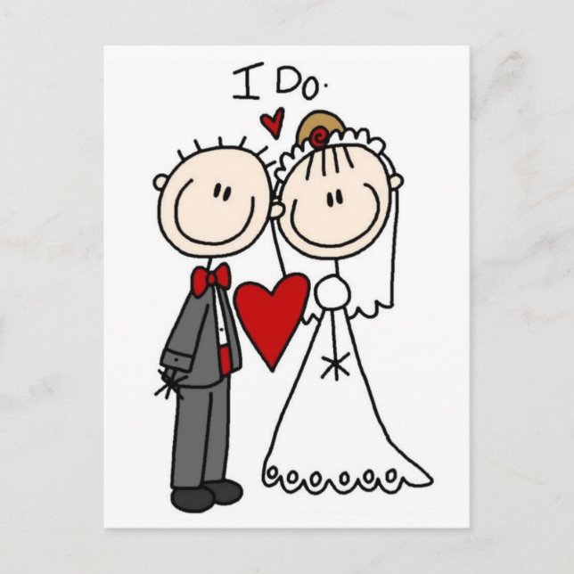 Postal Figura de palo Boda de novia y novio Guardar la fe (Anverso)