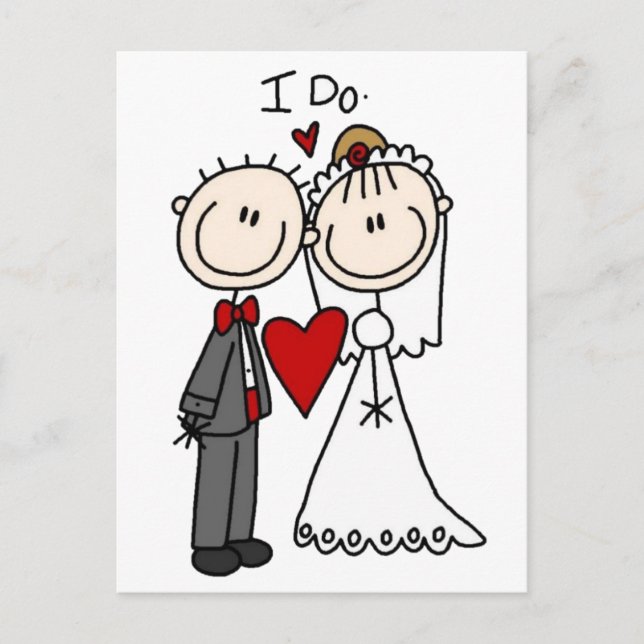 Postal Figura de palo Boda de novia y novio Guardar la fe (Anverso)