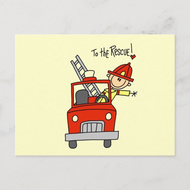 Postal Figura de palo Bombero al rescate (Anverso)