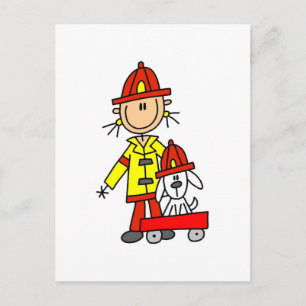 Postal Figura de palo Bombero con dálmata