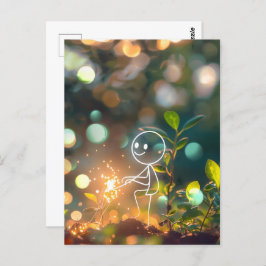 Postal Figura de palo de arte de la línea blanca, Posttra