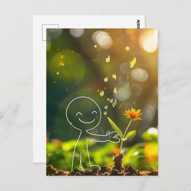 Postal Figura de palo de arte de la línea blanca, Posttra (Anverso / Reverso)