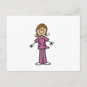 Postal Figura de palo de enfermera femenina de piel media