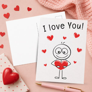Postal Figura de Palo 'Te Amo' Corazones Lindos