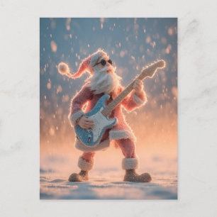 Postal Figura de Santa Claus tocando una guitarra eléctri
