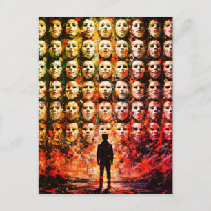 Postal Figura sin Rostro Multitud Enmascarada Impasto Sur