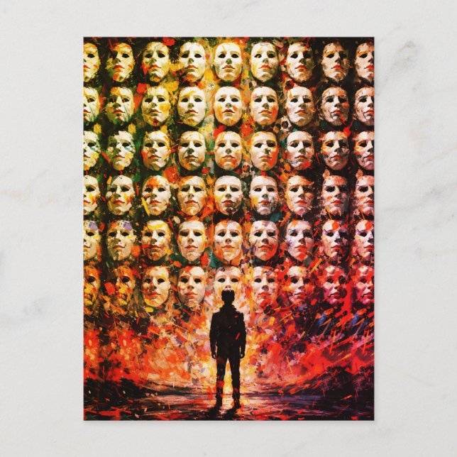 Postal Figura sin Rostro Multitud Enmascarada Impasto Sur (Anverso)