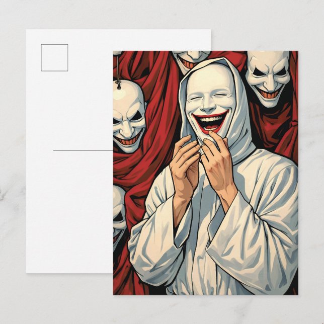 Postal Figuras de culto enmascaradas sonriendo de manera  (Anverso / Reverso)