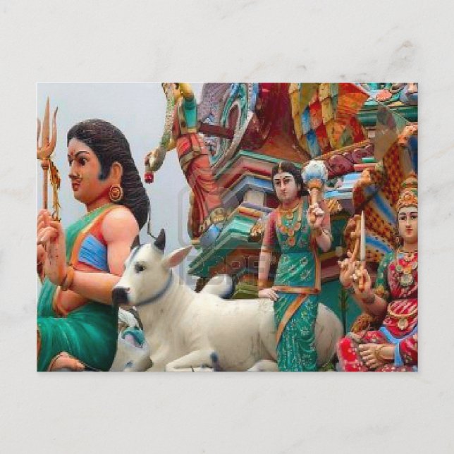 Postal Figuras del templo hindú, Pequeña India (Anverso)