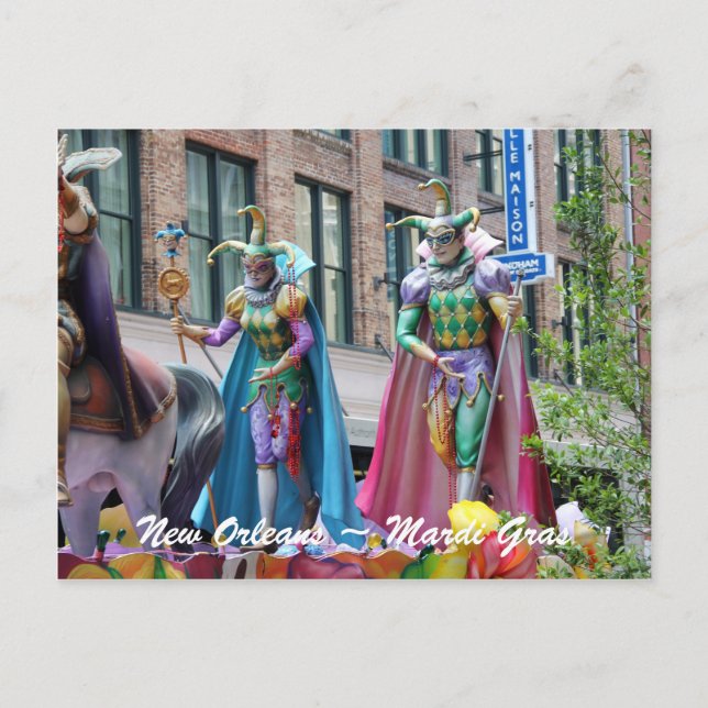 Postal Figuras disfrazadas del desfile de Mardi Gras (Anverso)