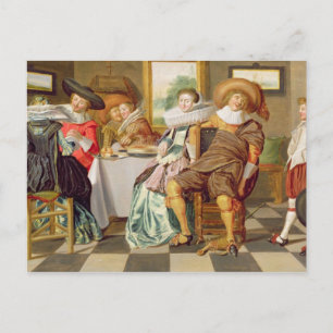 Postal Figuras elegantes que se celebran en una mesa