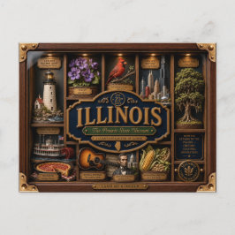 Postal Figurilla 3D de Illinois en caja de sombra Estado