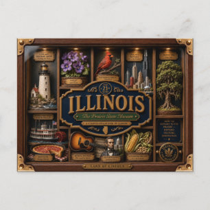 Postal Figurilla 3D de Illinois en caja de sombra Estado