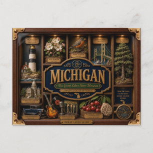 Postal Figurita 3D de caja de sombra de Michigan Estado