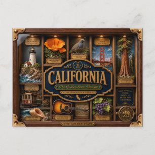 Postal Figurita 3D de California en caja de sombra Estado
