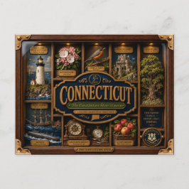 Postal Figurita 3D de Connecticut en caja de sombra Estad