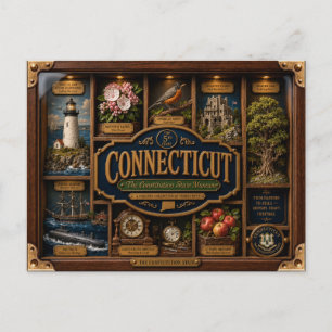 Postal Figurita 3D de Connecticut en caja de sombra Estad