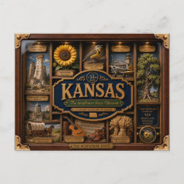 Postal Figurita 3D de Kansas en caja de sombra Estado