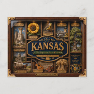 Postal Figurita 3D de Kansas en caja de sombra Estado