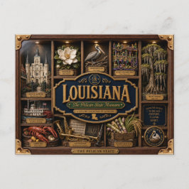 Postal Figurita 3D de Louisiana en caja de sombra Estado