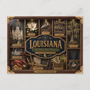Postal Figurita 3D de Louisiana en caja de sombra Estado