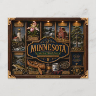 Postal Figurita 3D de Minnesota en caja de sombra Estado