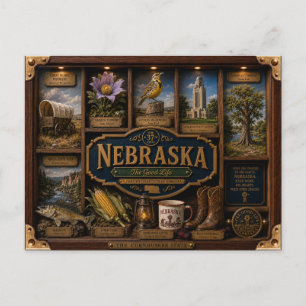 Postal Figurita 3D de Nebraska en caja de sombra Estado