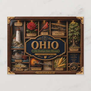 Postal Figurita 3D de Ohio en caja de sombra Estado