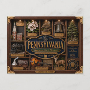 Postal Figurita 3D de Pennsylvania en caja de sombra Esta