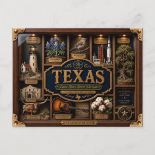 Postal Figurita 3D de Texas en caja de sombra Estado