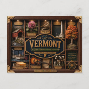 Postal Figurita 3D de Vermont en caja de sombra Estado