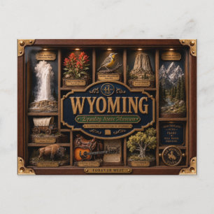 Postal Figurita 3D de Wyoming en caja de sombra Estado