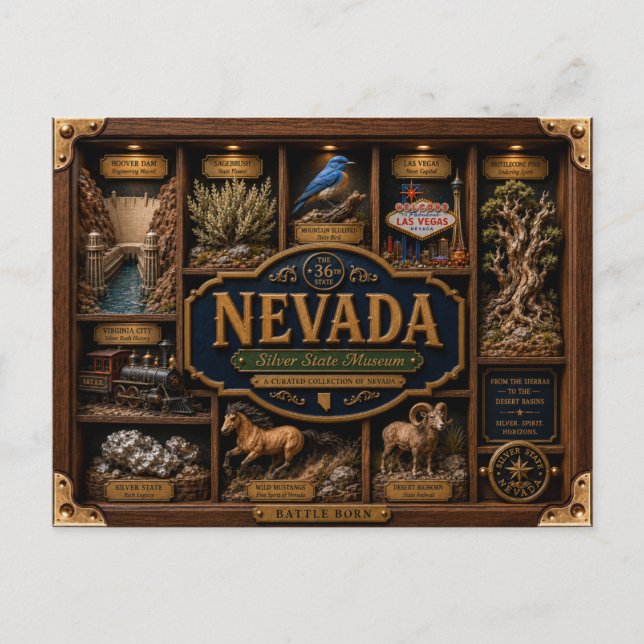 Postal Figurita 3D Nevada Shadow Box Estado (Anverso)