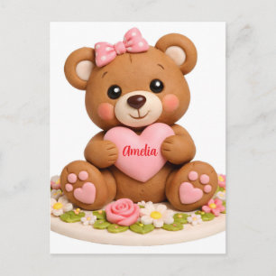 Postal Figurita de osito de peluche con corazón de nombre