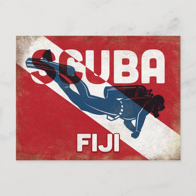 Postal Fiji Scuba Diver - Blue Retro (Anverso)