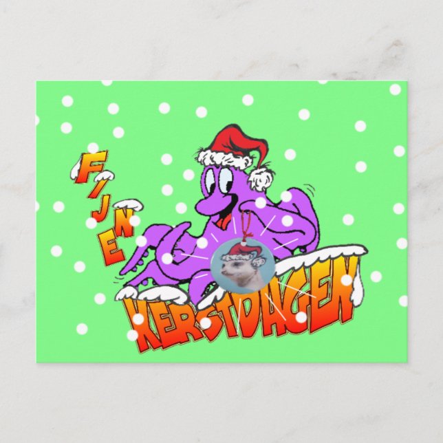 Postal Fijne Kerstdagen Octopus Briefkaart (Anverso)