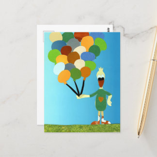 Postal Fijne verjaardag eend met vrolijke ballonnen feest