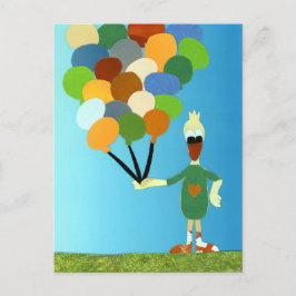 Postal Fijne verjaardag eend met vrolijke ballonnen feest