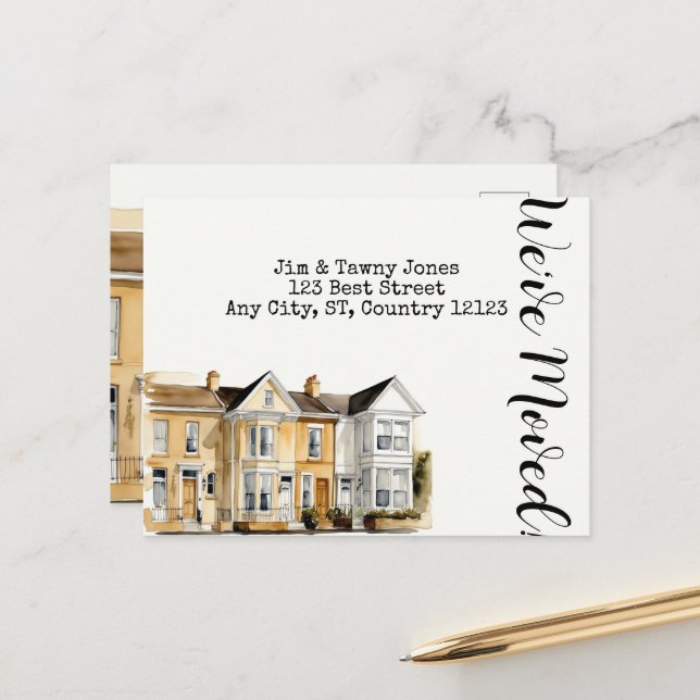 Postal Fila de acuarela de los hogares Cambio de direcció (Anverso/Reverso In Situ)