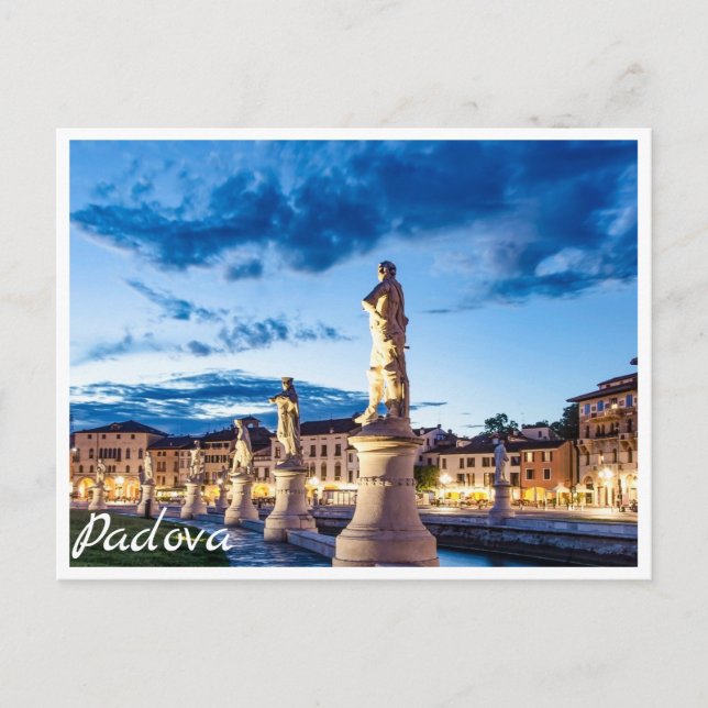 Postal Fila de estatuas iluminadas en Padova (Anverso)