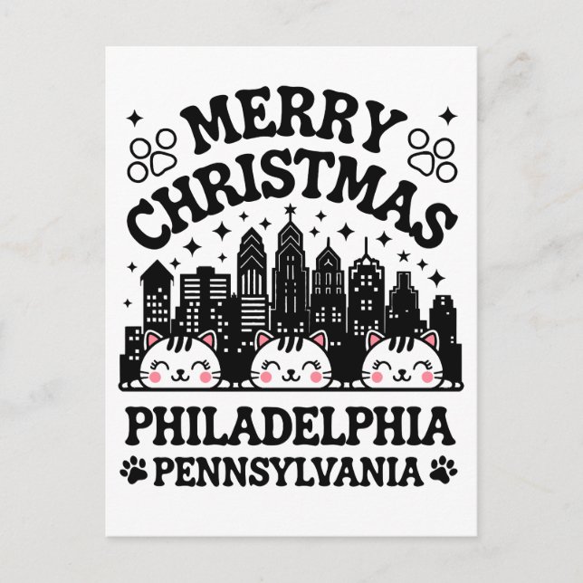 Postal Filadelfia City Pennsylvania Feliz Gato de Navidad (Anverso)