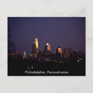 Postal Filadelfia, en el horizonte nocturno de Pensilvani