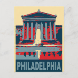 Postal Filadelfia en rojo y azul,
