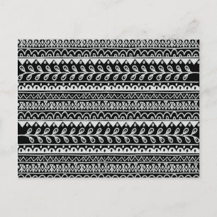 Postal Filas de patrones de garabatos en negro y blanco