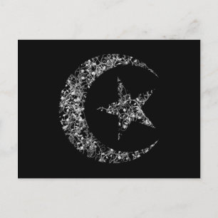 Postal Filigree Crescent Moon and Star on Black