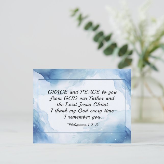 Postal Filipenses 1:2-3 Gracia y Paz para Usted, Biblia (Anverso de pie)