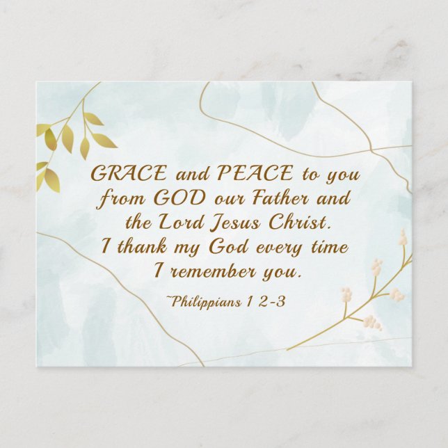 Postal Filipinas 1:2-3 Gracia y paz para ti, Biblia (Anverso)