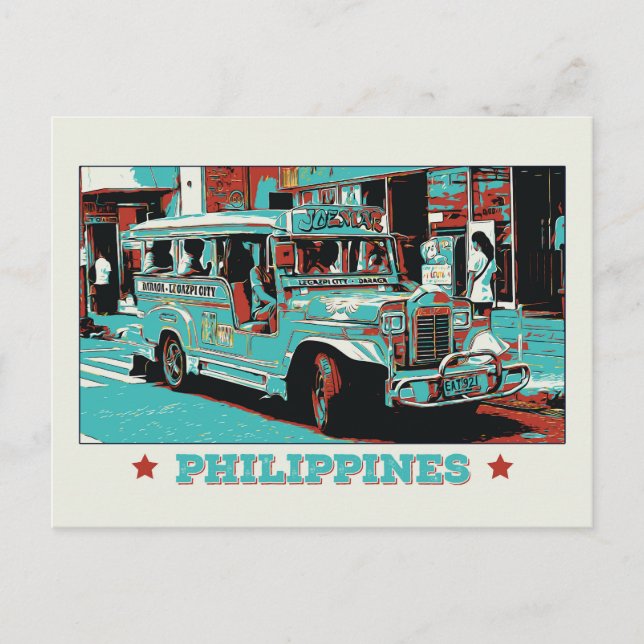 Postal Filipinas: icónico yipni en Manila (Anverso)