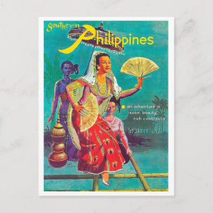 Postal Filipinas, mujeres con trajes típicos y folclórico